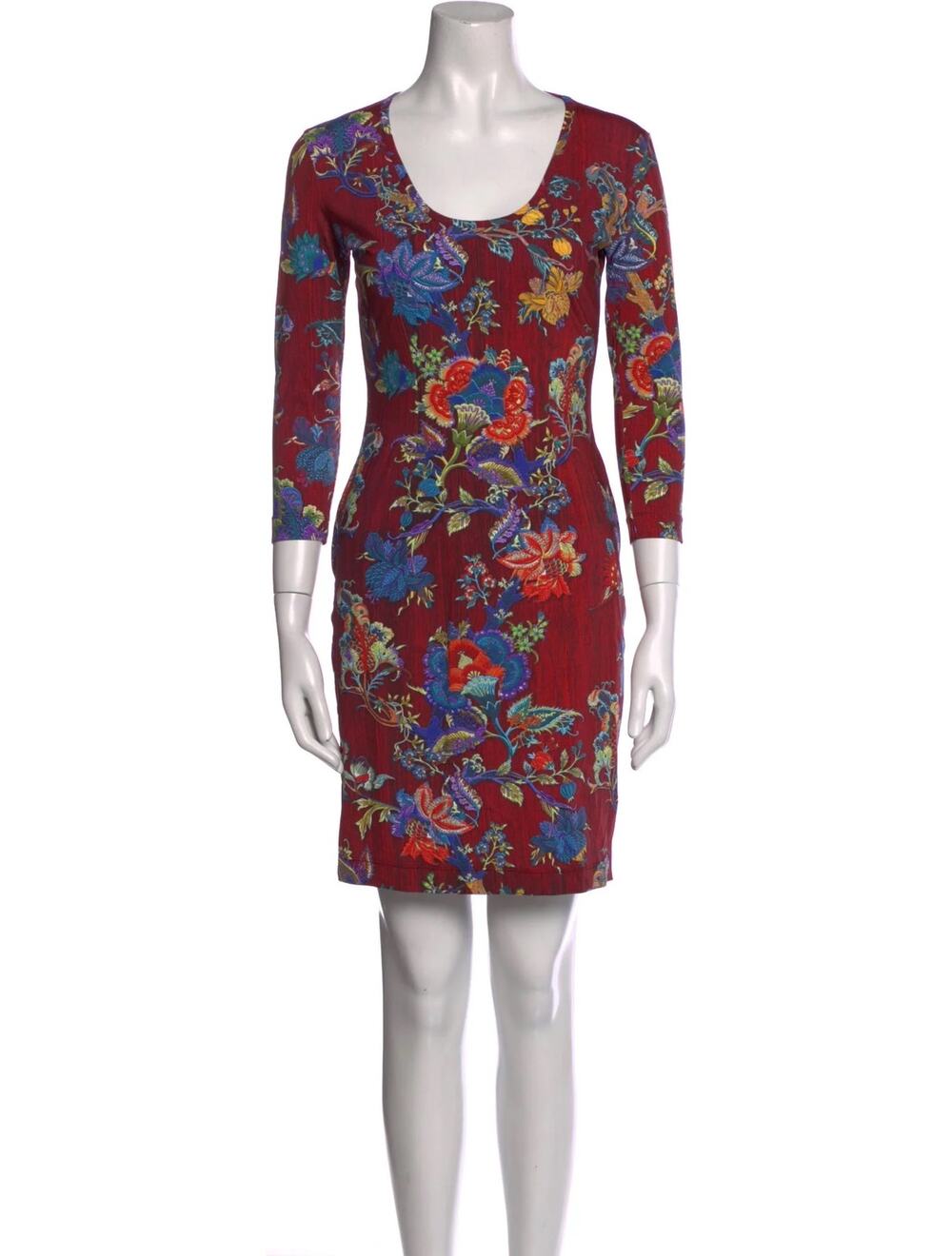 Just Cavalli Burgundy Red Floral Print Scoop Neck Dress Size Small